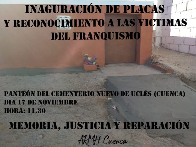 Inauguración de Placas y Reconocimiento a las víctimas del franquismo en Uclés el próximo 17 de Noviembre