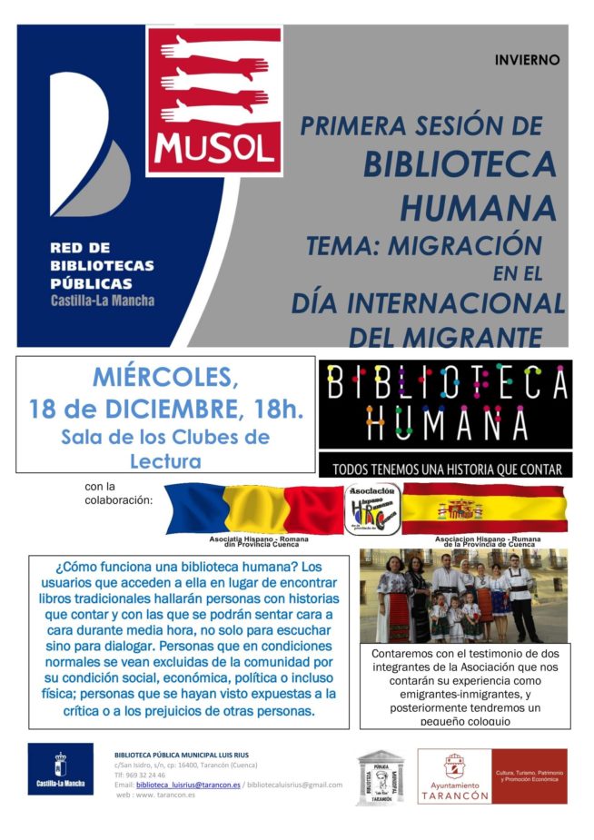 La biblioteca de Tarancón con motivo del Día Internacional del Migrante el miércoles 18 realiza una actividad denominaza «Biblioteca Humana»