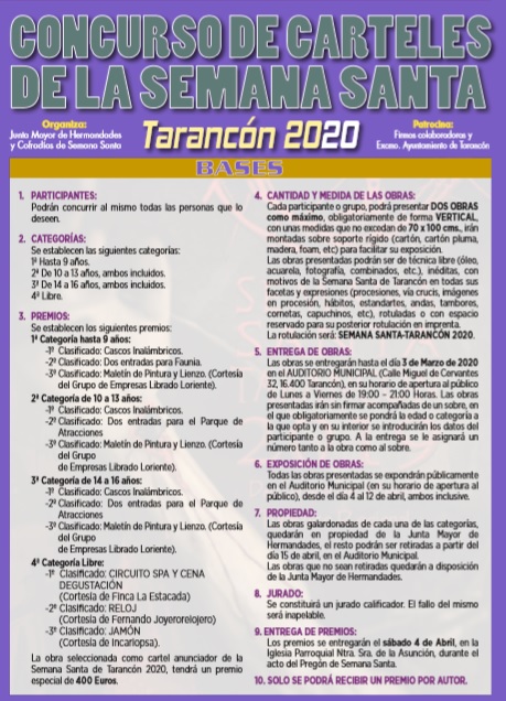 Convocados los concursos de Cartel Anunciador y Fotografía Digital para la Semana Santa de Tarancón 2020