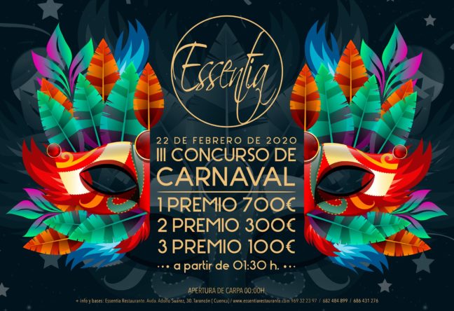 III Concurso de Carnaval este sábado 22 de Febrero en Restaurante Essentia de Tarancón con interesantes premios en metálico