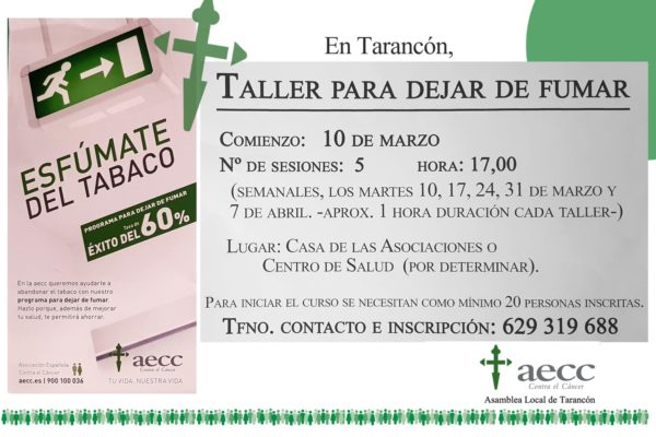La AECC llevará a cabo en Tarancón un taller para dejar de fumar