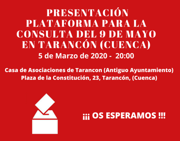 El próximo 5 de Marzo en la Casa de las Asociaciones de Tarancón se presenta la Plataforma Consulta Popular Estatal Monarquía o República