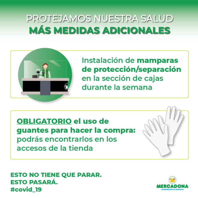 Mercadona informa de que se adoptan las siguientes medidas, que entrarán en vigor el lunes 23 de marzo de 2020