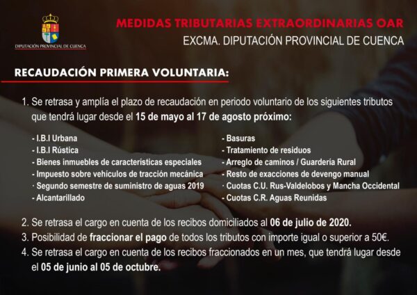 El Ayuntamiento de Tarancón recuerda que la Diputación Provincial ha retrasado y ampliado el plazo de recaudación de Tributos