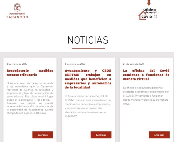 El Ayuntamiento de Tarancón pone en marcha la web de la oficina para personas afectadas económica y socialmente por el COVID-19