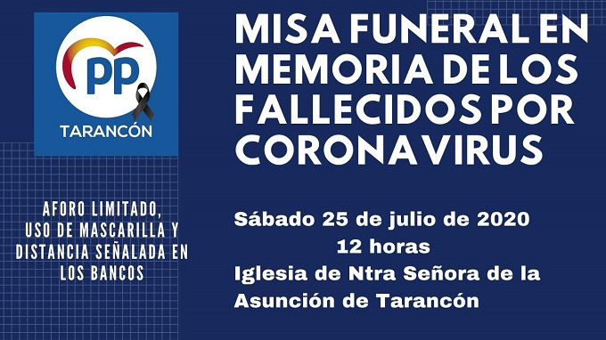 El PP de Tarancón organiza una Misa Funeral en memoria de los fallecidos por Coronavirus