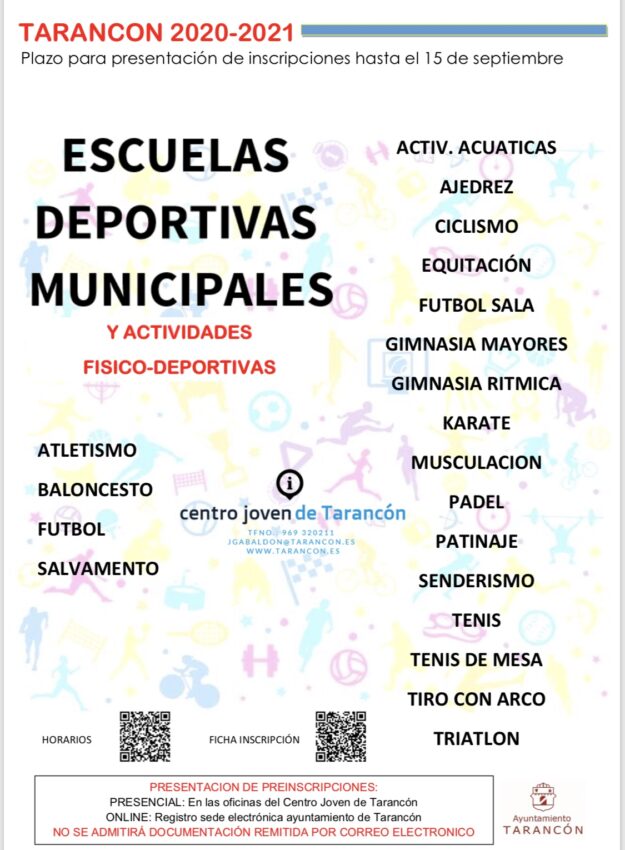 El Ayuntamiento de Tarancón pospone el inicio de las escuelas deportivas ante la evolución de la COVID-19