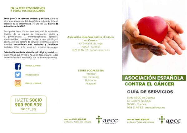La AECC de Cuenca edita una guía de servicios que ofrece de manera gratuita trabajando a beneficio de la población