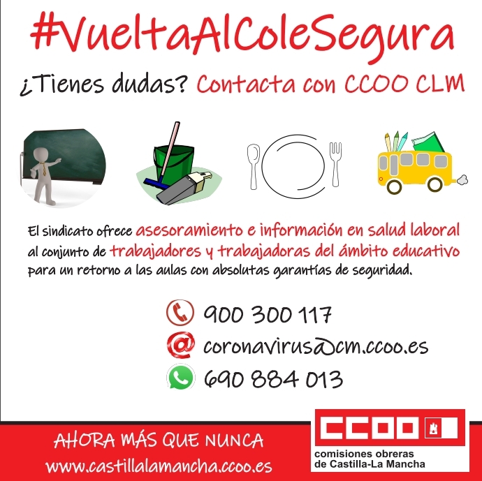 CCOO CLM pone en marcha un servicio especial de información y asesoramiento en salud laboral para una vuelta al cole segura