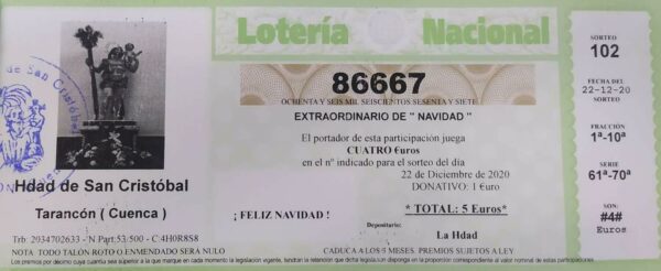 La hermandad de San Cristóbal de Tarancón ya tiene la Loteria de Navidad