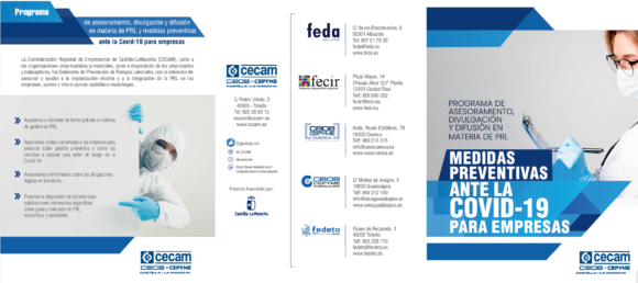 Ceoe Cepyme Cuenca dispone de un tríptico de Cecam con medidas preventivas frente a la Covid-19