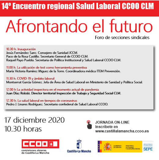 “Afrontando el futuro”: el 14º Encuentro regional de Salud Laboral de CCOO CLM tendrá lugar este jueves