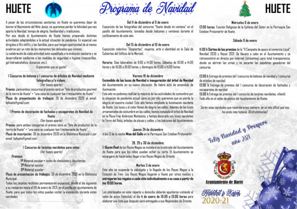 Navidad Especial Huete 2020. Programa de actividades: