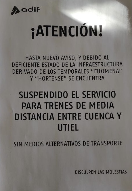 El PP pide a Adif que habilite un transporte alternativo mientras esté suspendida la conexión por tren de Cuenca con Valencia
