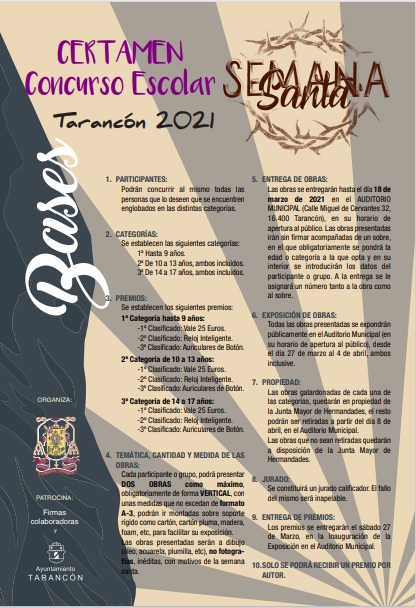 La Junta Mayor de Hermandades de Tarancón ha convocado el certamen de dibujo escolar Semana Santa 2021