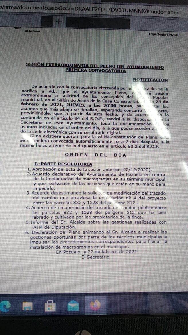 Euforia en la Plataforma No a la Macrogranja en Pozuelo y Argamasón por la unanimidad del Ayuntamiento de Pozuelo en contra de la macrogranja