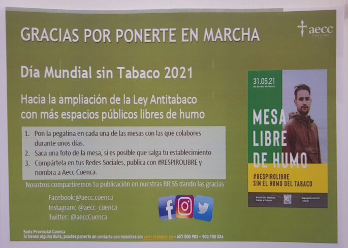 La AECC recuerda el «Día Mundial sin Tabaco» para hacer pensar en los efectos nocivos del mismo