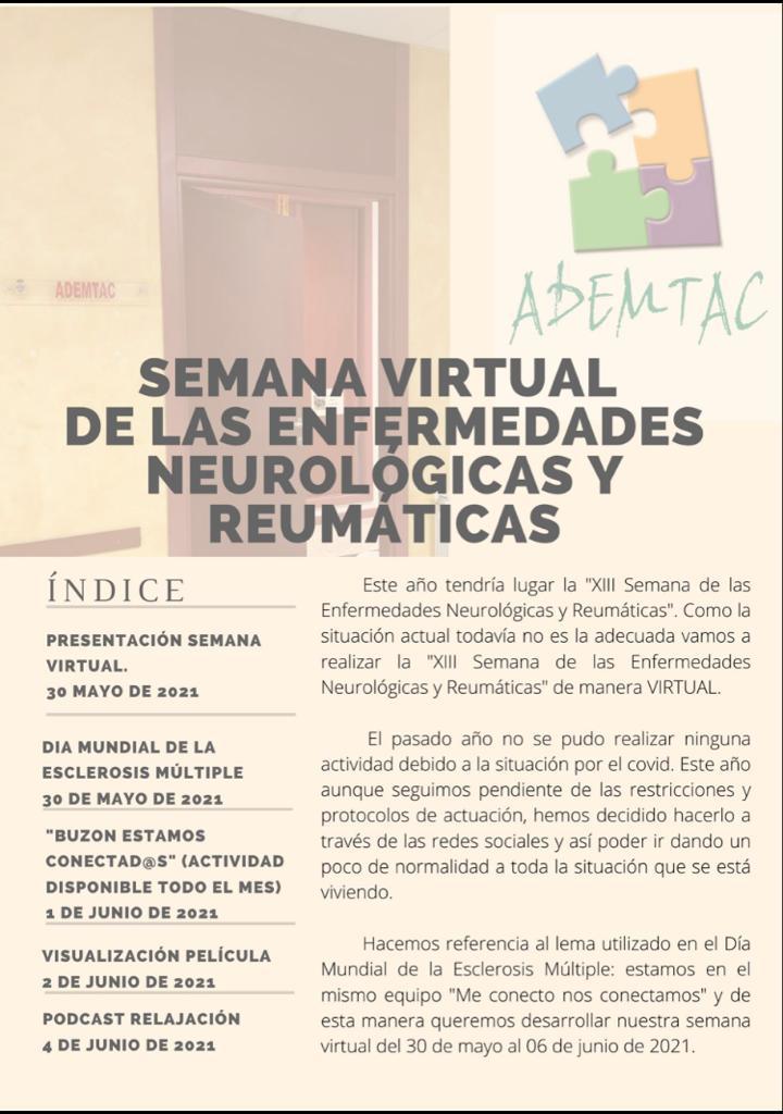 Ademtac de Tarancón celebrará la Semana de las Enfermedades Neurológicas y Reumáticas de modo virtual