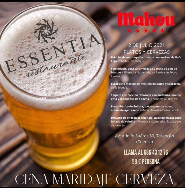 Este viernes en el Rte. Essentia de Tarancón Cena Maridaje con Cerveza