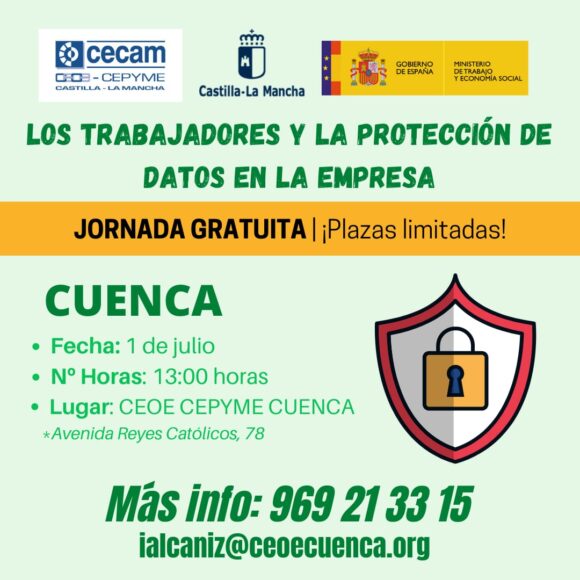 Ceoe Cepyme Cuenca celebra este jueves una jornada sobre protección de datos en la empresa