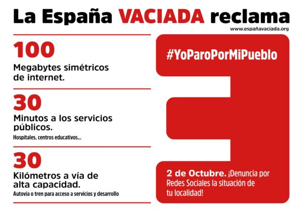 La España Vaciada exige equilibrio territorial con el Plan 100/30/30 en el “Yo paro por mi pueblo” del 2 de octubre