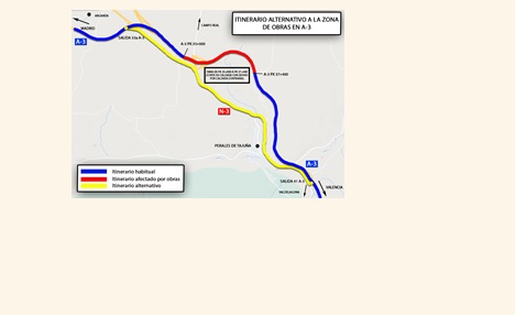 Itinerarios alternativos por obras en la A-3 sentido Valencia