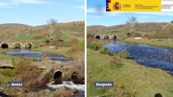 La Confederación Hidrográfica del Tajo ha  concluido las actuaciones para la retirada del  antiguo vado del Cerezo en el río de la Hoz Seca  a su paso por el Hayedo de Tejera Negra