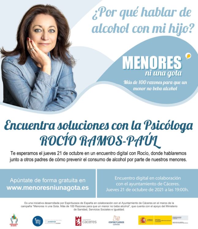 Encuentro digital «Menores ni una gota» dirigido a familias de adolescentes de 12 a 18 años este jueves 21 de octubre