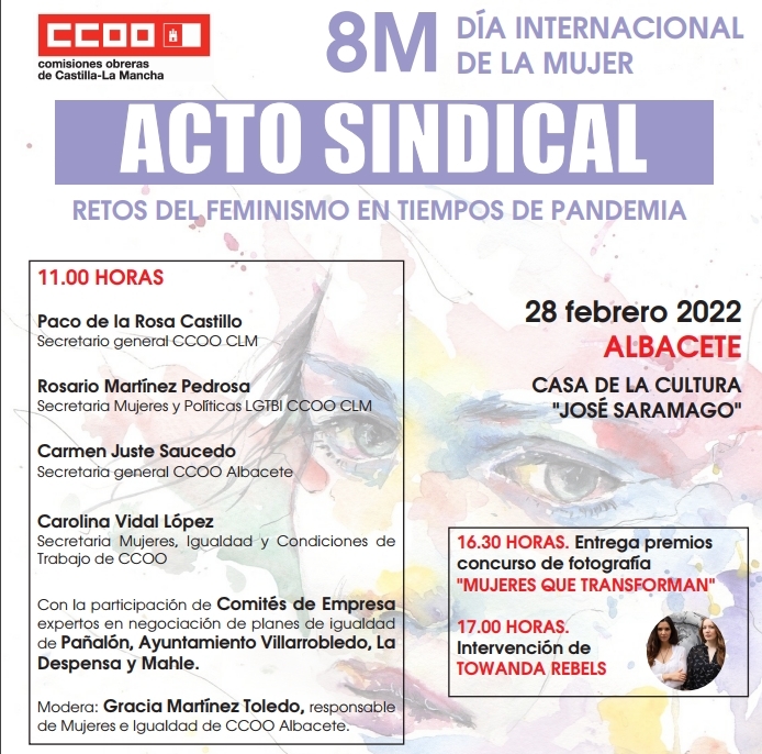 CCOO CLM inicia los actos reivindicativos del 8 de Marzo abordando mañana en Albacete los retos del feminismo tras la pandemia