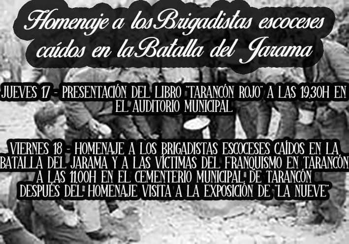 El próximo viernes 18 de febrero a las 11 de la mañana homenaje a las Brigadas Internacionales en el Cementerio de Tarancón