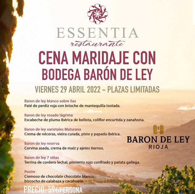 Este viernes 29 de abril Cena Maridaje en Rte. Essentia de Tarancón con música en directo