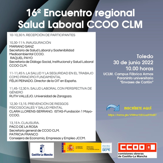 CCOO CLM reúne a 150 participantes en su 16º Encuentro de Salud Laboral para analizar temas como la salud mental o la perspectiva de género