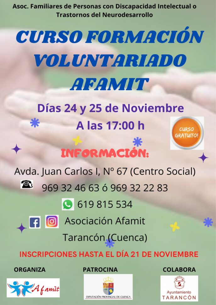 Afamit de Tarancón pone en marcha un curso de voluntariado los días 24 y 25 de noviembre