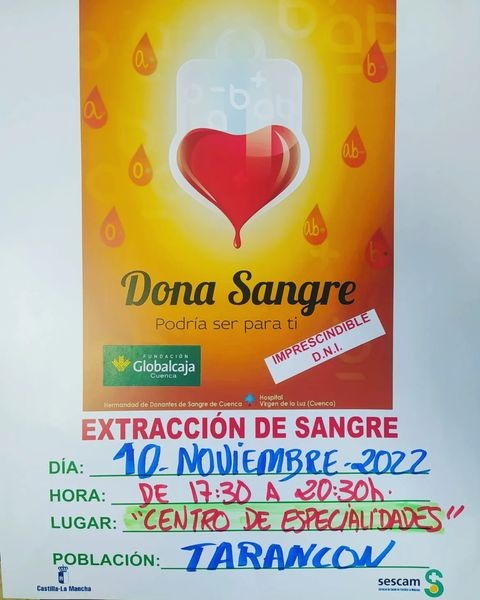 La Hdad. de Donantes de Sangre realiza hoy una extracción colectiva en Tarancón