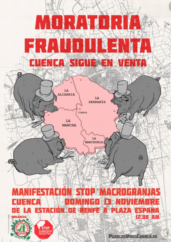 Pueblos Vivos Cuenca convoca una manifestación para denunciar que la moratoria a las macrogranjas porcinas no ha servido para nada