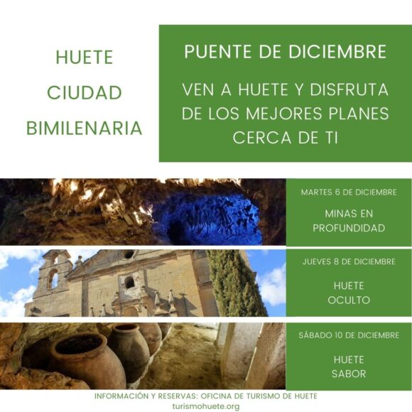 Durante el Puente de Diciembre la Oficina de Turismo de Huete ofrece una atractiva oferta turística con planes para disfrutar durante estos días festivos.