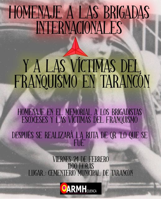 El próximo 24 de febrero en el Cementerio Municipal de Tarancón Homenaje a los Brigadistas Internacionales y víctimas de la dictadura