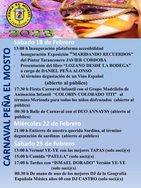 La Peña El Mosto de Tarancón ya tiene perfilada su programación de cara al Carnaval y la Fiesta Ye-Yé