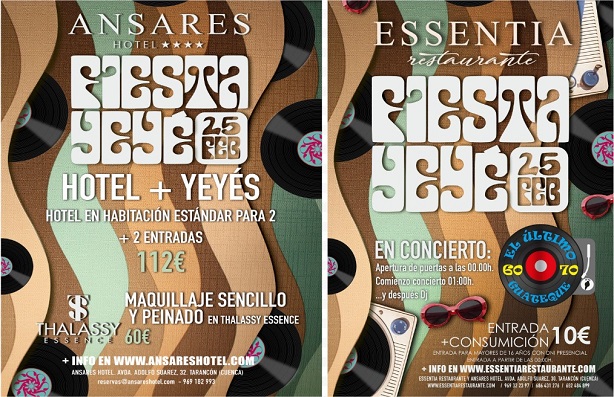 Ven y disfruta de la Fiesta Ye-yé a Essentia Restaurante y Ansares Hotel de Tarancón el sábado 25 de febrero