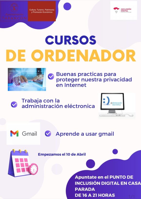 Nuevo curso de informática en Tarancón a partir del 10 de abril en Casa Parada