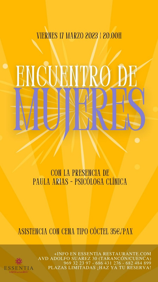 Vuelve el «Encuentro de Mujeres» al Rte. Essentia de Tarancón el próximo viernes 17 de marzo