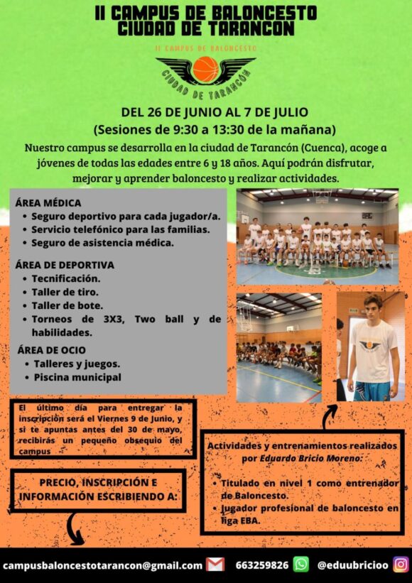 El II Campus de Baloncesto “Ciudad de Tarancón” amplia su oferta para finales de Junio, principio de Julio