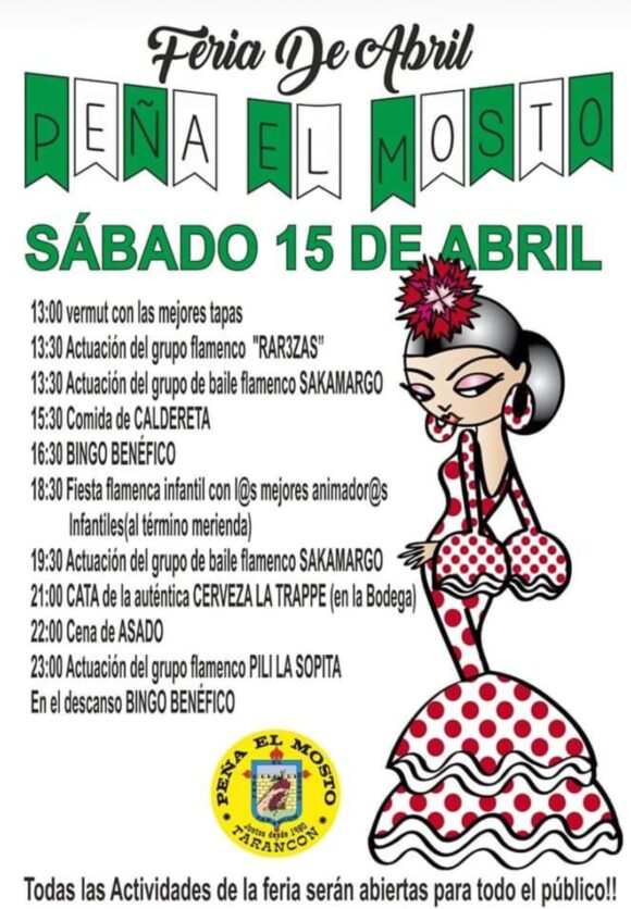 Este sábado día 15 llega la Feria de Abril a la Peña El Mosto de Tarancón