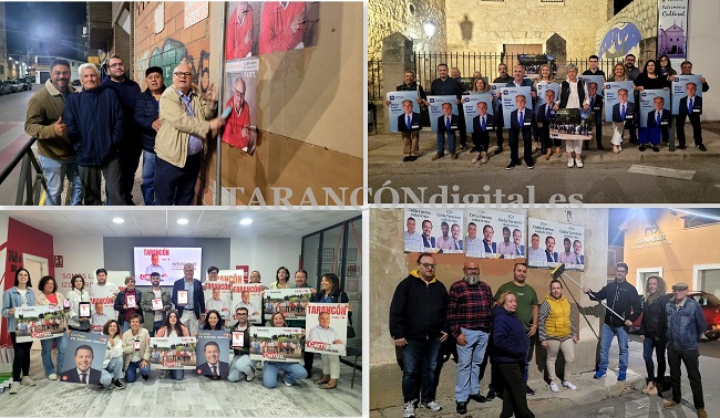 Arranca la campaña electoral en Tarancón con la tradicional pegada de carteles en la que han participado PSOE, PP, Ciudadanos y Vox
