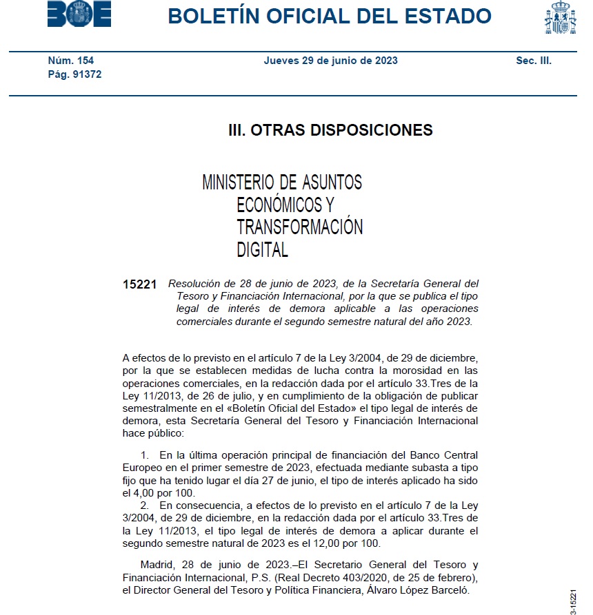 Ceoe Cepyme Cuenca señala que el tipo legal de interés de demora será del 12% durante este semestre