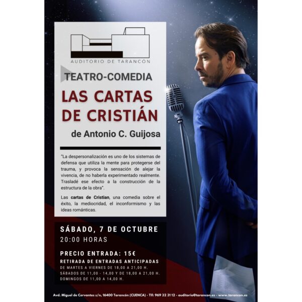Llega al Auditorio de Tarancón el espectáculo teatral «Las Cartas de Cristian» de Antonio C. Guijosa el próximo sábado 7 de octubre