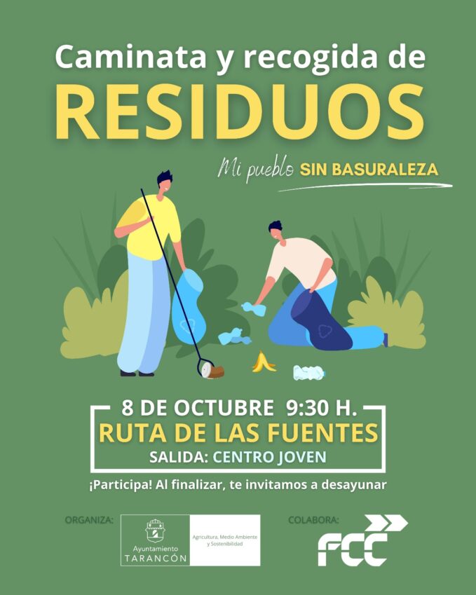 El próximo domingo 8 de octubre en Tarancón caminata y recogida de residuos en la actividad denominada «Mi pueblo sin basuraleza»