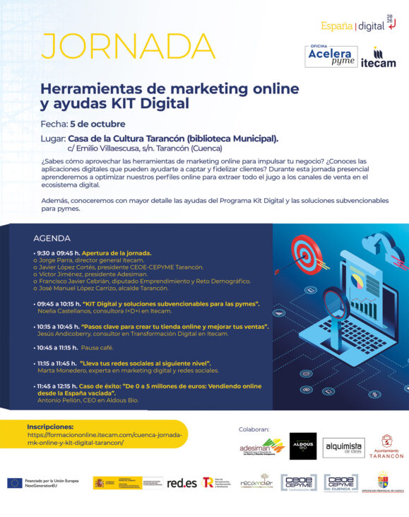 La Casa de Cultura de Tarancón acoge el próximo 5 de octubre una jornada sobre «Herramientas de marketing online y ayudas Kit digital»