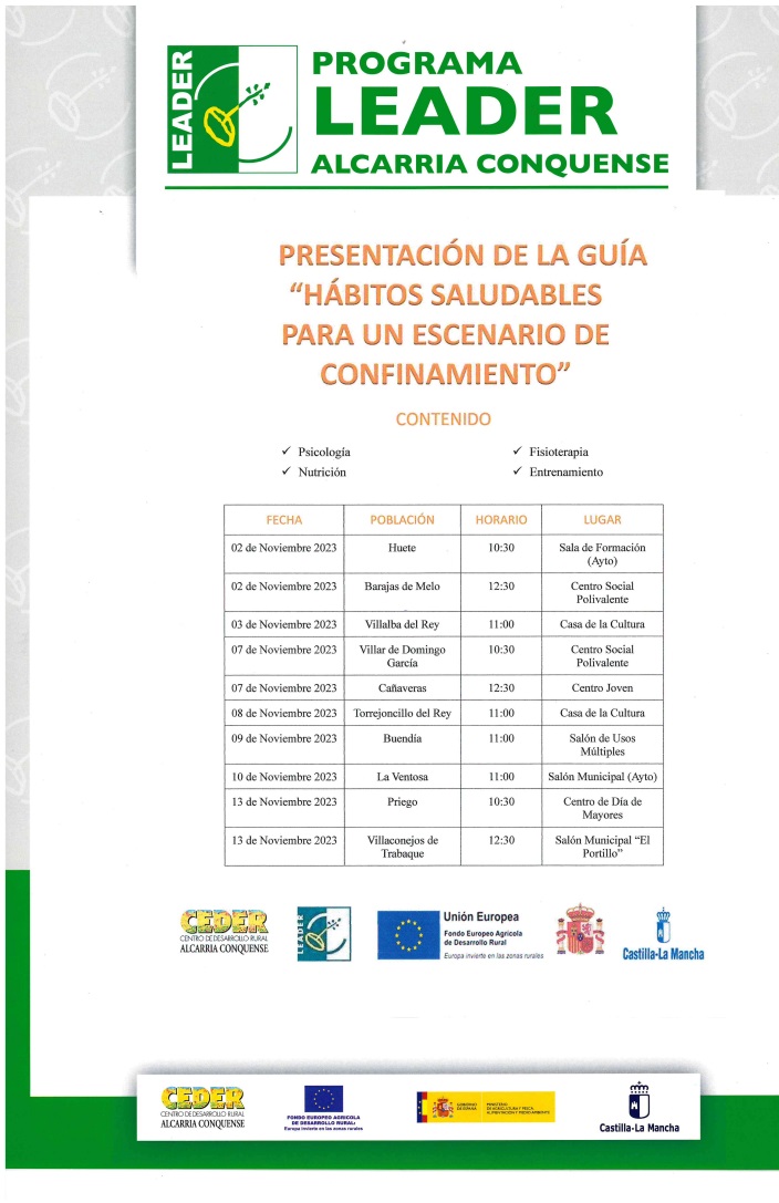 CEDER Alcarria Conquense presentará la guía ‘Hábitos saludables para un escenario de confinamiento’ en diez municipios de la comarca