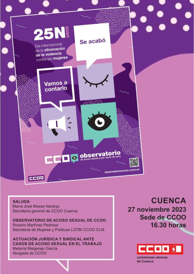 Ante el 25N, CCOO CLM emplaza a empresas y Administraciones Públicas a actuar decididamente contra el acoso sexual y por razón de sexo